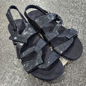 🐢 Vionic Paros Womens Size 8 Sandals Black Croc Embossed Sandals.
